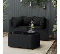 Set meubles d’extérieur - BONNIE - Salon de jardin 3 Pièces avec coussins - Noir - résine tressée - 63 x 63 x 57,5cm LLDS5360889