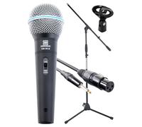 Set Microphone Dynamique Professionell DJ PA Live Scene Pied Clip Cable XLR Noir