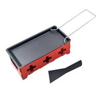 Set Mini Grill au Fromage Antiadhésif en Fer, Poignée Acier Rouge | Cuisson à Bougie sans Électricité ni Essence, pour Table et Pique-niques, avec Plateau, Spatule