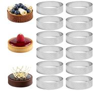 Set mit 12 perforierten Tortenringen, Tarteförmchen aus Edelstahl, 6 cm Durchmesser, 2 cm Höhe, runde Form für Dessert, Quiche, Tarte, Kuchen und Mousse