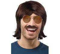 Set mit 80er / 90er Jahre Proll Kurze Vokuhila Perücke Braun + Brille + Schnauzbart