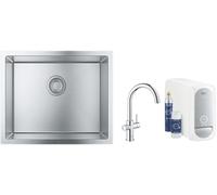 Set mitigeur de cuisine avec filtre Grohe Blue 31455001, évier en acier inoxydable Grohe K700 31726SD0