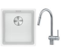 Set mitigeur de cuisine Franke Atlas 115.0590.047, évier en granit Franke Maris 125.0687.251