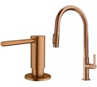 Set mitigeur de cuisine Franke Maris Slim Clear Water J Pull-Out 120.0736.602, distributeur de savon Franke Atlas 112.0717.104