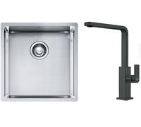 Set mitigeur de cuisine Franke Mythos 115.0550.441, évier en acier inoxydable Franke Box 127.0453.654