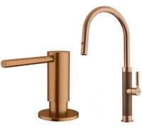 Set mitigeur de cuisine Franke Mythos Masterpiece Pull-Out Spray 115.0711.557, distributeur de savon Franke Atlas 112.0717.104