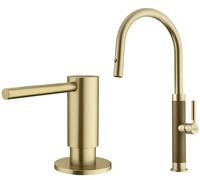 Set mitigeur de cuisine Franke Mythos Masterpiece Pull-Out Spray 115.0711.558, distributeur de savon Franke Atlas 112.0717.105