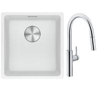 Set mitigeur de cuisine Franke Pescara L Slide-In 115.0538.940, évier en granit Franke Maris 125.0687.251