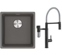 Set mitigeur de cuisine Franke Vital Semi-Pro 120.0621.313, évier en granit Franke Maris 125.0687.250