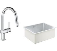 Set mitigeur de cuisine Grohe Minta 31358002, évier en acier inoxydable Grohe K700 31574SD1