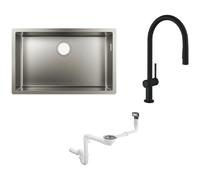 Set mitigeur de cuisine Hansgrohe Talis M54 72801670, évier en acier inoxydable Hansgrohe S 71 43428800, 43921800