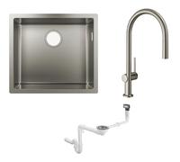 Set mitigeur de cuisine Hansgrohe Talis M54 72803800, évier en acier inoxydable Hansgrohe S 71 43427800, 43921800