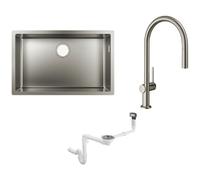 Set mitigeur de cuisine Hansgrohe Talis M54 72803800, évier en acier inoxydable Hansgrohe S 71 43428800, 43921800