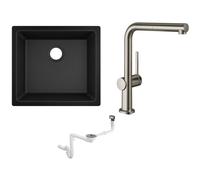 Set mitigeur de cuisine Hansgrohe Talis M54 72809800, évier en granit Hansgrohe S 51 43431170, 43921800