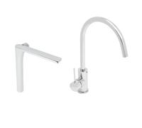 set mitigeur lavabo haut sans vidage + mitigeur cuisine 36,3 cm avec bras pivotant, chrome brillant (SATBSUR0271CR)