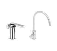 set mitigeur lavabo sans vidage + mitigeur cuisine 36,3 cm avec bras pivotant, chrome (SATBSUR271CR)