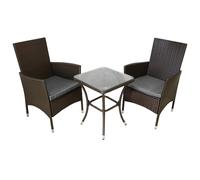 Set Mobilier Bistro Luxe 3 Pièces Rotin Marron Table Verre Trempé 2 Chaises