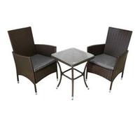 Set Mobilier Bistro Luxe 3 Pièces Rotin Marron Table Verre Trempé 2 Chaises