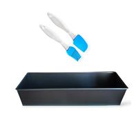 Set Moule à pâtisserie rectangulaire de 20 cm, moule à pain pour four, moule à gâteau en acier au carbone antiadhésif, comprend 1 pinceau en silicone et 1 spatule en silicone (20 cm)