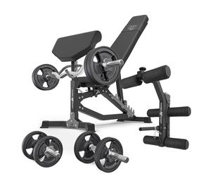 Set MS39_2.0_42KG_G | banc double face + banc à biceps + presse à jambes + kit de barres d'haltères renforcées et de disques caoutchoutés pour la musculation de 42 kg - Marbo Sport