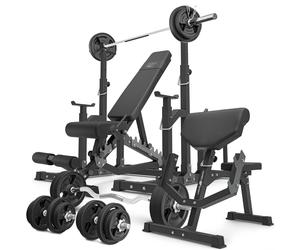 Set MS5_2.0_113KG_G | banc double face + supports réglables + Banc Scott avec support réglable + Kit de barres d'haltères renforcées et de disques caoutchoutés pour la musculation de 113 kg - Marbo Sp