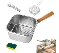 Set Multifonction Friteuse et Cuiseur - Lavage Légumes, Stockage Alimentaire, Marmite Portable Extérieur pour Frites, Poêle Acier Inox Cuisine/Camping (Three-Piece Set)