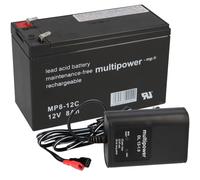 Set Multipower Batterie au Plomb MP8-12C Pb 12V/8Ah + Chargeur AGM Pour 7,2 7 9