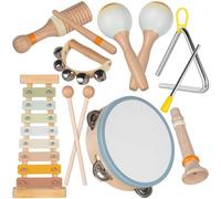 Set Musical Joy Stoie’s en Bois pour Enfants 1-9 Ans : Xylophone, Tambourin, grelot, Triangle, Maracas. Jouet Montessori, Sons Nets, Sac Coton, Couleurs joyeuses et Unisexes