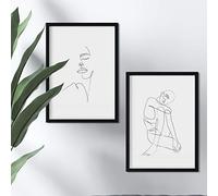 Set Nacnic deux feuilles de dessins d'un seul coup « femme face, côté et avant et nu féminin ». Les affiches avec une seule ligne. A4 unframed