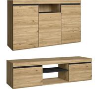 Set Naturale salle à manger, meuble auxilier, buffet-meuble TV 140cm chêne nordique noir