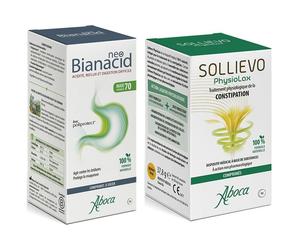 Set NEOBIANACID MENTHE COMPRIMES - Brûlures d'estomac, Reflux acide et Digestion difficile + SOLLIEVO PHYSIOLAX Traitement de la constipation Set(S) 70+90 pc(s)