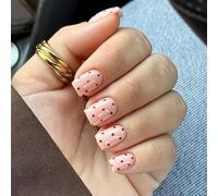 Set Nymora Press On Nails en 24 pièces, Ongles collants courts et carrés à motif pois, Kit de départ avec pads adhésifs et lime à ongles