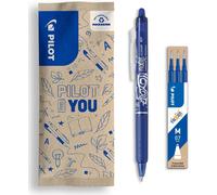 Set Of 1 Frixion Ball Clicker + 1 Set Of 3 Refills - Retractable Erasable Pen With Thermosensitive Ink - Refillable And Ergonomic Roller - Blue - Medium Point