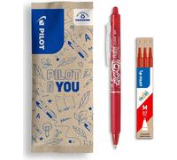 Set Of 1 Frixion Ball Clicker + 1 Set Of 3 Refills - Retractable Erasable Pen With Thermosensitive Ink - Refillable And Ergonomic Roller - Red - Medium Point