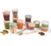 Set Of 12 Food Storage Portions And 2 Silicone Spoons,Clip,Stackable And Nestable Pots,100% Airtight,Graduation,Freezing,Breast Milk (2x90ml & 4x150ml & 6x250ml),Eucalyptus