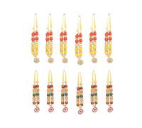 Set of 12 Mala Artificial Bead Ribbon Garland Small Idol Mala Pooja Sringar Article Ornament Indian Traditional Diwali Festival Decoration Home Decor for God Frame Housewarming(Size:-2")(Multicolour)
