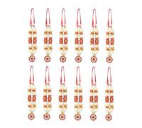 Set of 12 Mala Artificial Beads Ribbon Garland, Small Idol Mala Pooja Sringar Articles Ornament Indian Traditional Festival New Year Decorations Home Decor for God Frame(Size:-2" inches)(White,Red)