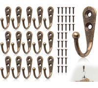 Set Of 15 Hooks,Mini Hooks,Key Hooks,Zinc Alloy Hooks,Vintage Classic Hat Hooks,Wall Hooks,Towel Hooks,Clothes Hooks With Vi(Bronze)