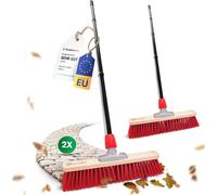 Set Of 2 40 Cm Road Broom With Spandex Handle,Ideal As Outdoor Broom,Hard Bristles With Handle,Patio Broom,Stable Broom,Industrial Broom For Outdoors