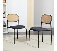 Set of 2 Black Rattan Dining Chairs with Backrest Comfortable Cane Accent Chairs for Kitchen & Living Room Stylish & Versatile Dining Room Seating