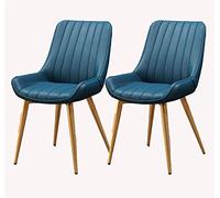 Set of 2 Blue Metal Leg Leather Dining Chairs with Comfortable Cushions and Backrests for Living Room Bedroom Office Reception Area - Stylish Gold Feet