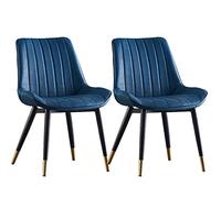 Set of 2 Blue Synthetic Leather Dining Chairs with Black Metal Legs for Kitchen Office Living Room Bedroom Modern Home Furniture