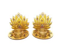 Set of 2 Decorative MDF Wooden Lotus T Light Holder Candle Stand Tealight for Festival Christmas New year Decorations Lighting Accessories Home Decor(Without Wax)(Size:-4")(Yellow,Golden)