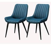 Set of 2 Dining Chairs Comfortable Cushions & Backrest Metal Legs Leather Upholstery Ideal for Kitchen Living Room Office Reception Area (Black & Blue)