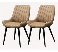 Set of 2 Dining Chairs Metal Legs Comfortable Cushions & Backrest for Living Room Bedroom Office Reception Area (Black Legs Camel Color)