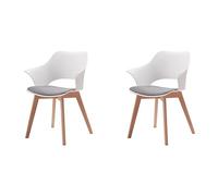 Set of 2 Dining Chairs Solid Wood Legs Upholstered Office Chairs with Armrests Elegant White Fabric Modern Design for Dining Room and Office Use