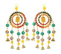 Set of 2 Door Wall Hanging Handmade Lord Ganesha with Bells Beads Colorful Indian Traditional Toran Door Wall Decor Spiritual Home Entrance Festive Diwali Ethnic Handmade Gift Item (size :- 13"X4.5")