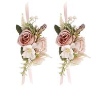 Set of 2 Dusty Rose Artificial Rose Corsage and Boutonniere Set for Wedding Mens Boutonniere for Weddings Flowers for Women Wrist Corsages Ramos de Novia para Boda for Party Homecoming Ceremony