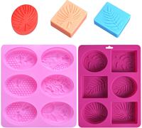 Set Of 2 Easy Remove Soap Moulds-Flower Beautiful Patterns,Rectangle And Oval-Diy (Pink)