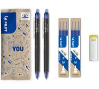 Set Of 2 Frixion Point Clicker 0.5 - Erasable And Retractable Rollerball Pen - 2 Blue + 2 Sets Of 3 Blue Refills + Eraser - Fine Tip